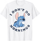 Disney Lilo & Stitch I Don't Do Mornings Distressed V2 T-Shirt - T-Shirt | White