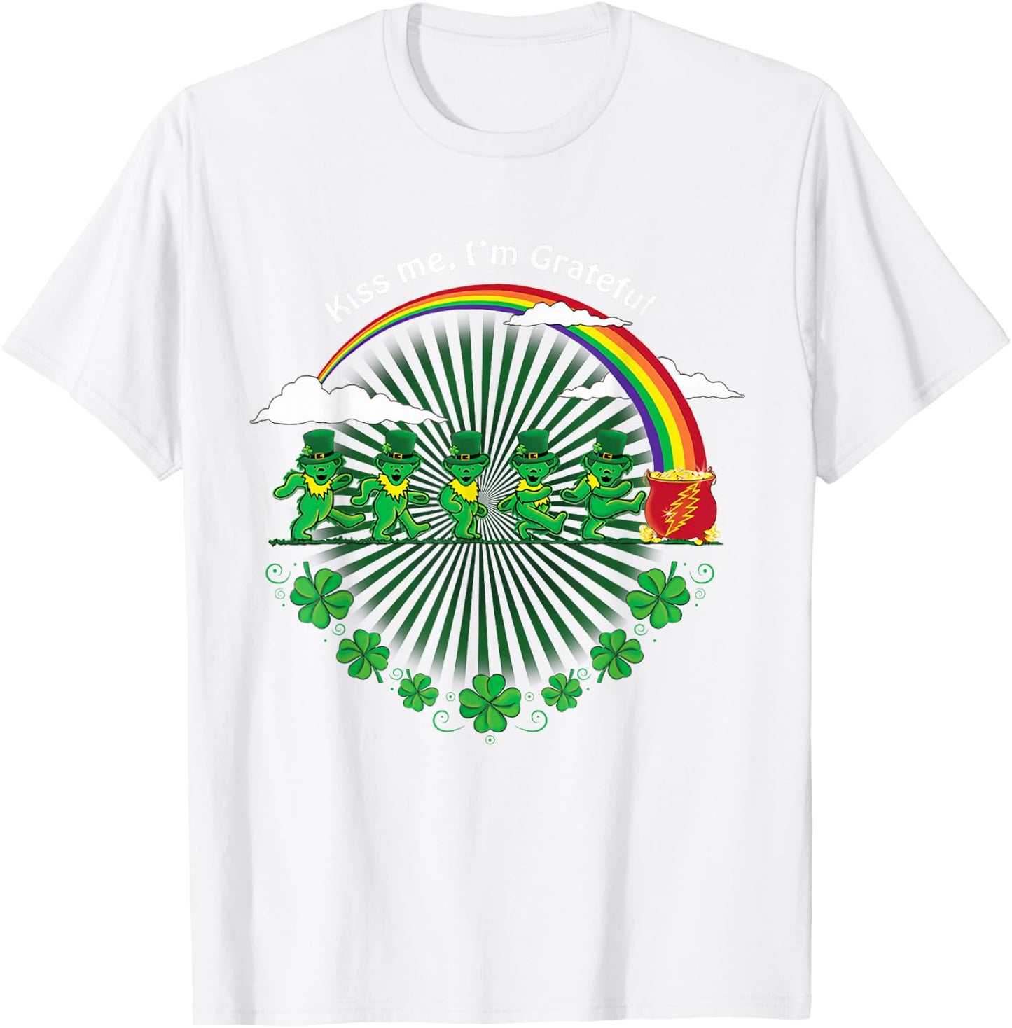 Kiss Me I'm Grateful Leprechauns Rainbow St Patricks Day T-Shirt - T-Shirt | White