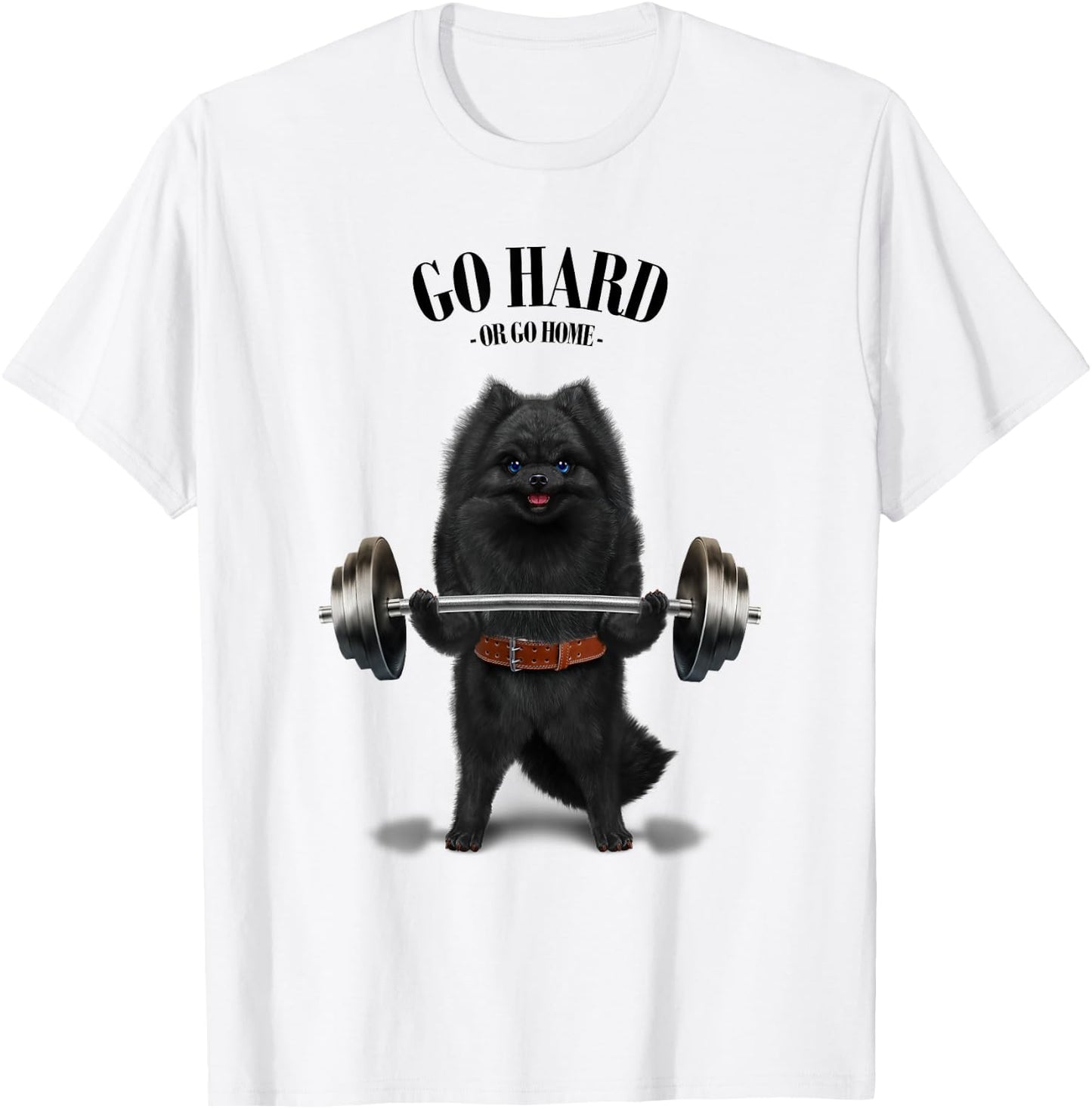 Black Pomeranian Dog Weightlifting in Fitness Gym Women Kids T-Shirt - T-Shirt | White