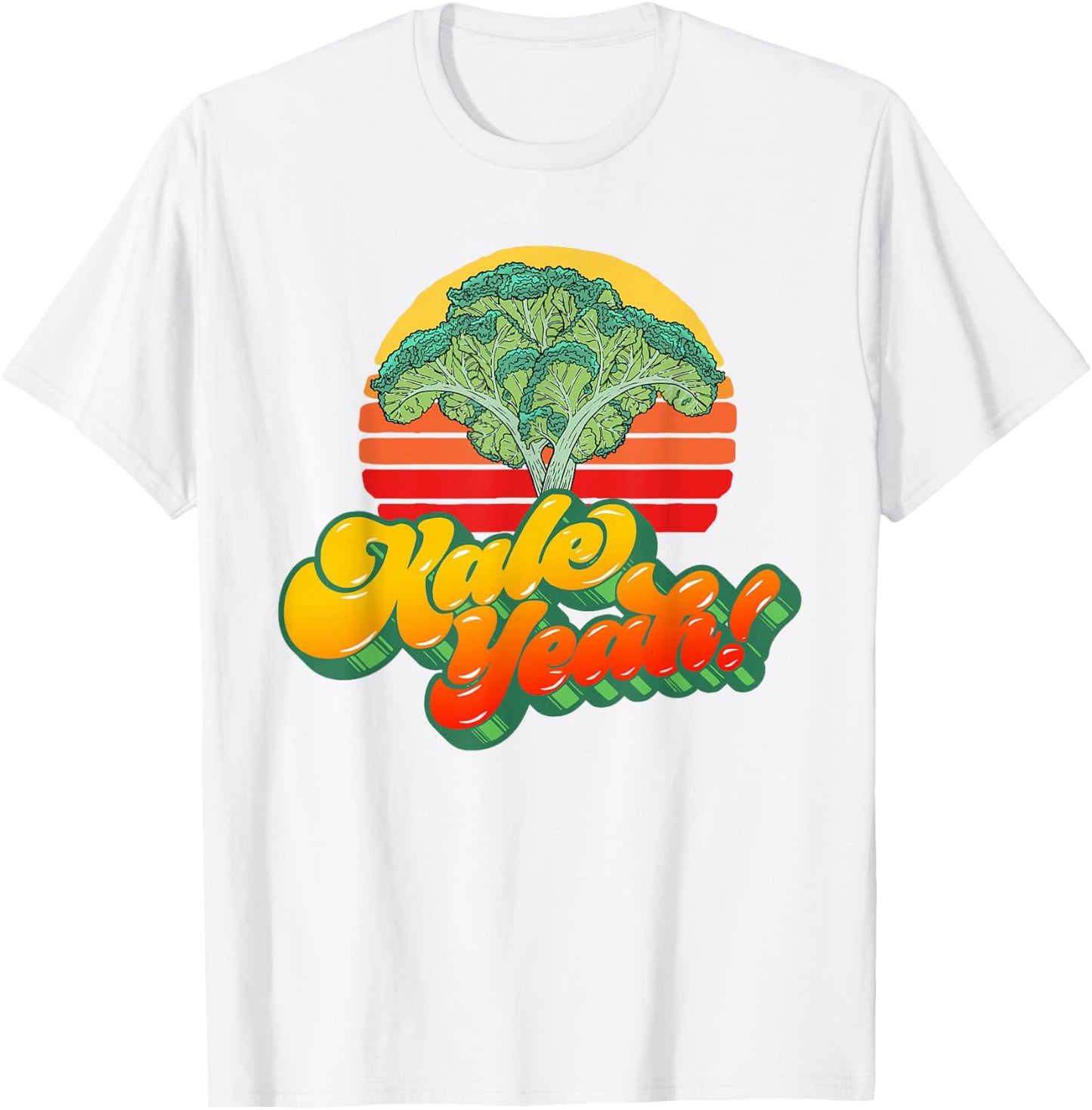 Kale Yeah! Funny Vegetable Vintage Retro 80s Sunset Garden T-Shirt - T-Shirt | White