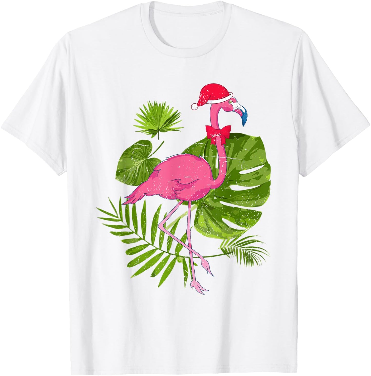 Tropical Santa Hat Flamingo Hawaii Summer Christmas In July Men Women Kids T-Shirt - T-Shirt | White