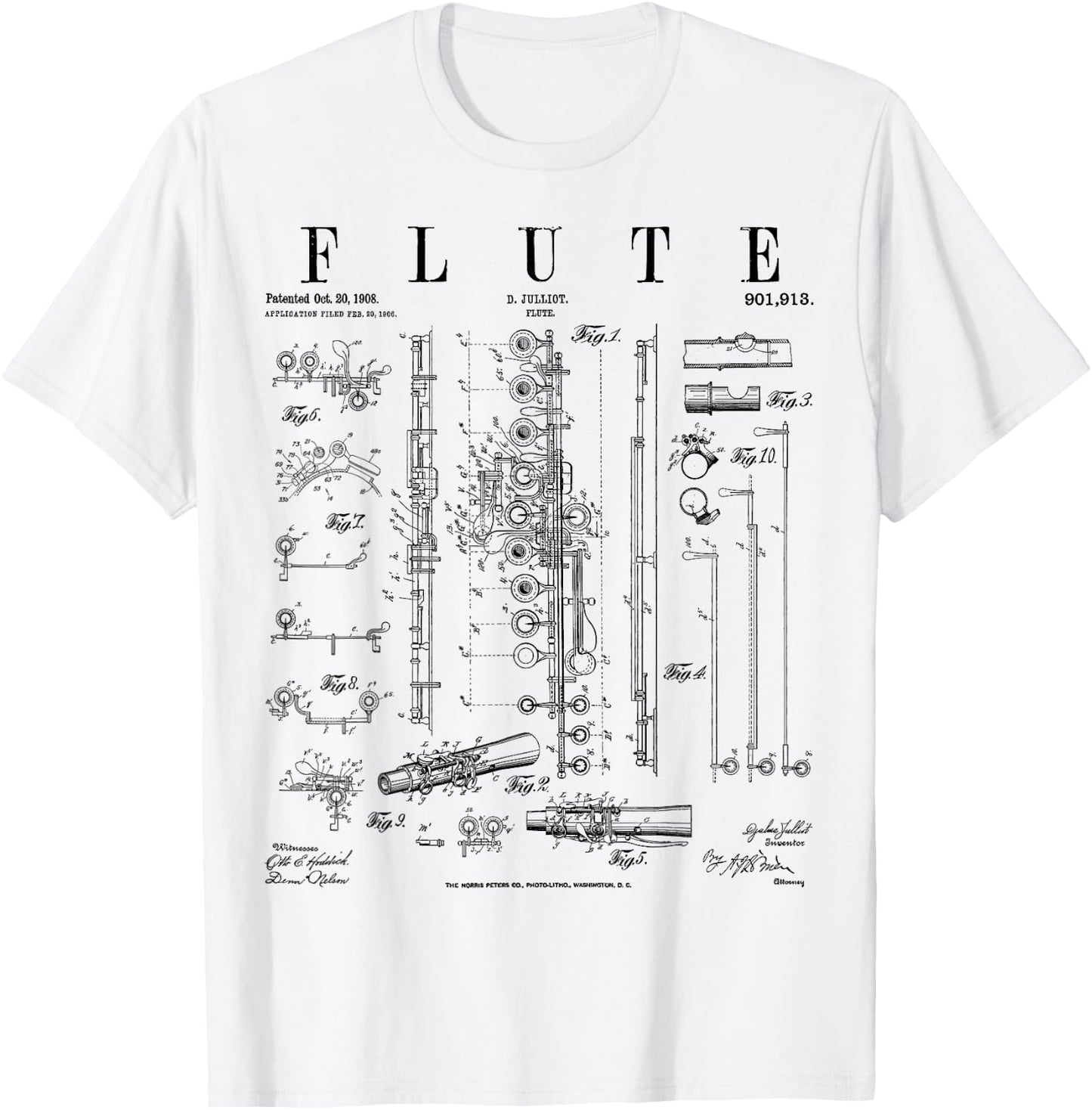 Grandio Design Vintage Patent Drawing Gifts Flute Vintage Patent Flutist Flautist Drawing Print T-Shirt - T-Shirt | White