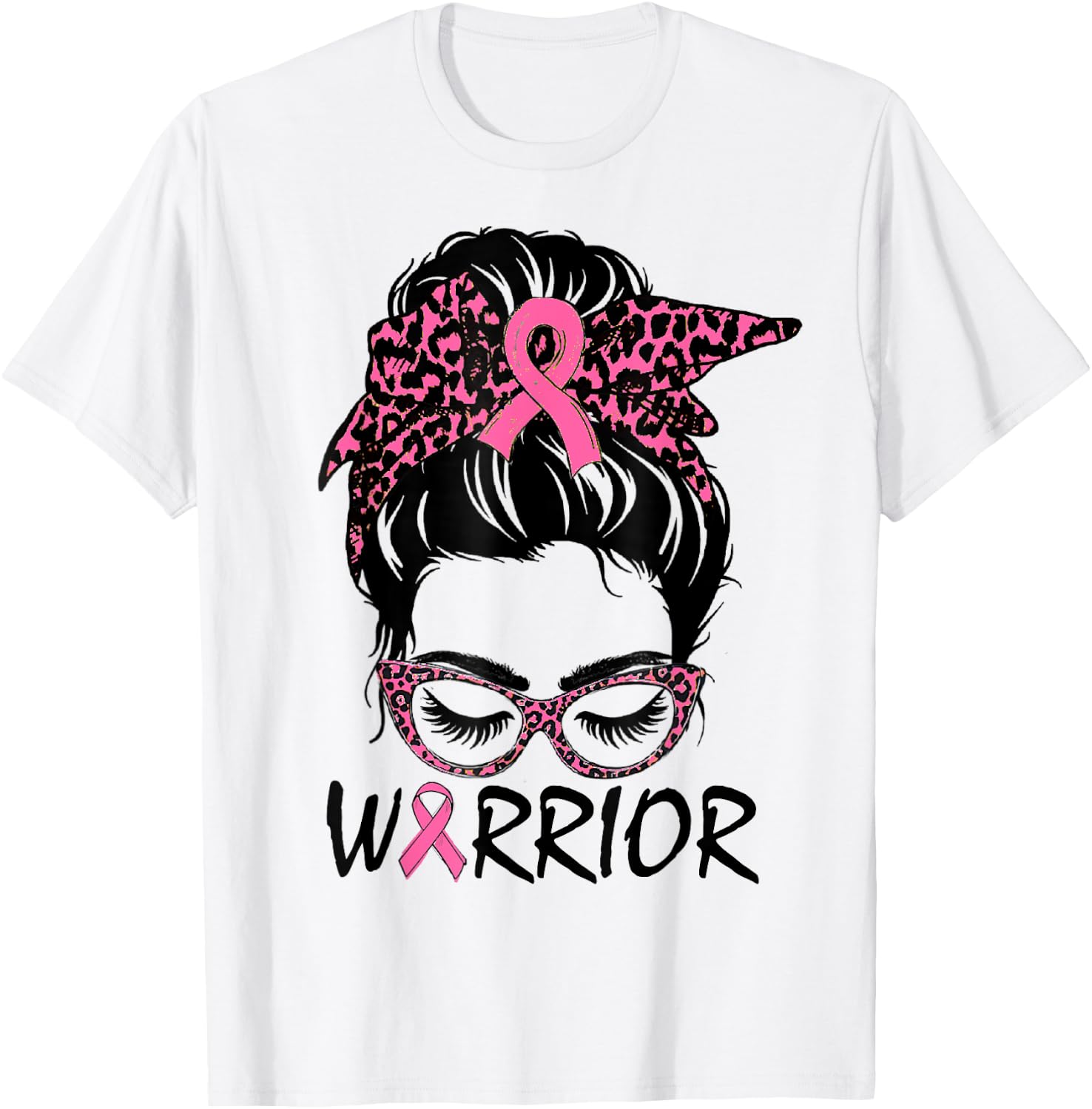 Messy Bun Breast Cancer Shirt Wear Pink Warrior T-Shirt - T-Shirt | White