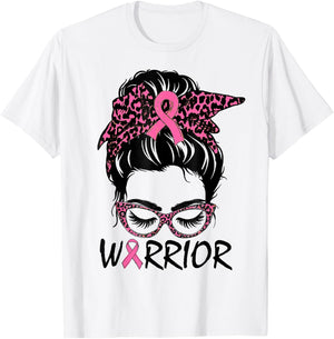 Messy Bun Breast Cancer Shirt Wear Pink Warrior T-Shirt - T-Shirt | White