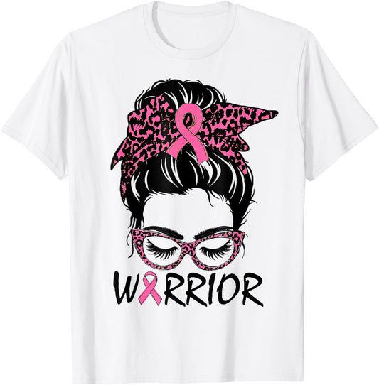 Messy Bun Breast Cancer Shirt Wear Pink Warrior T-Shirt - T-Shirt | White