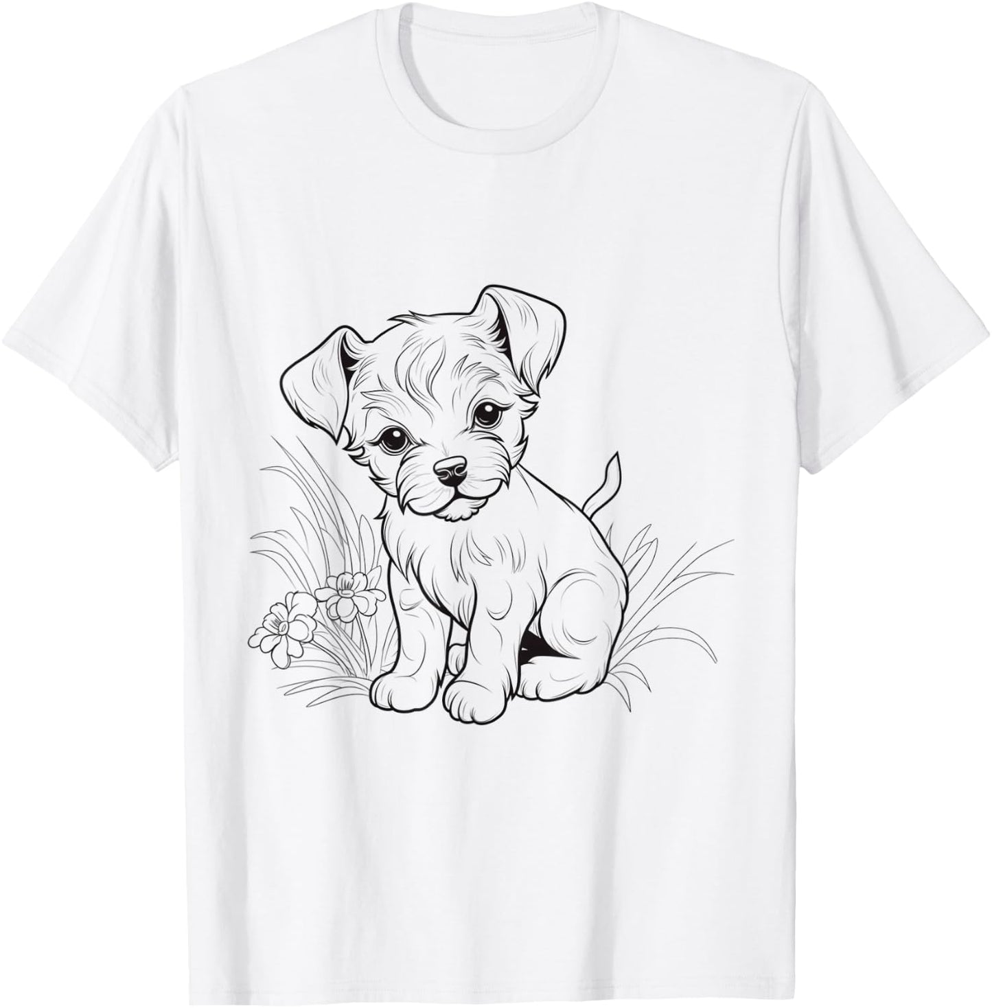 Cute Puppy Line Art – Hand Drawn Dog Sketch Design T-Shirt - T-Shirt | White