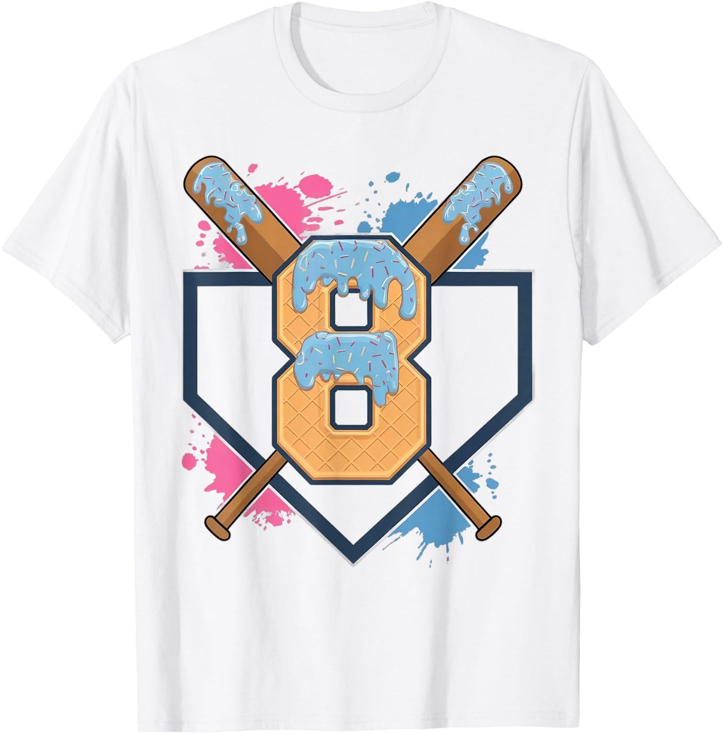 8th Birthday Boy Baseball Ice Cream Drip 8 Year Old T-Shirt - T-Shirt | White