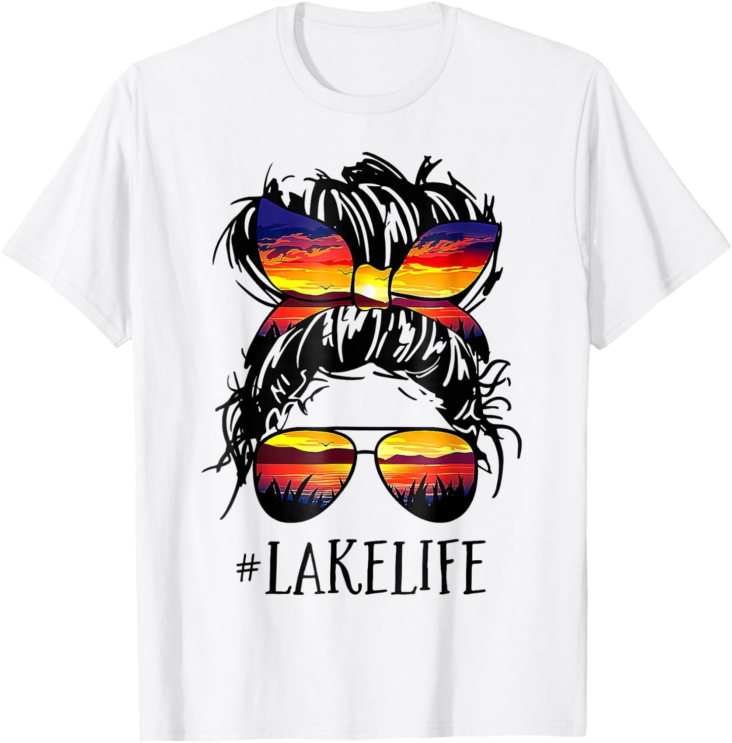 Lake Life Messy Bun Hair Girl Retro Lake Summer T-Shirt - T-Shirt | White