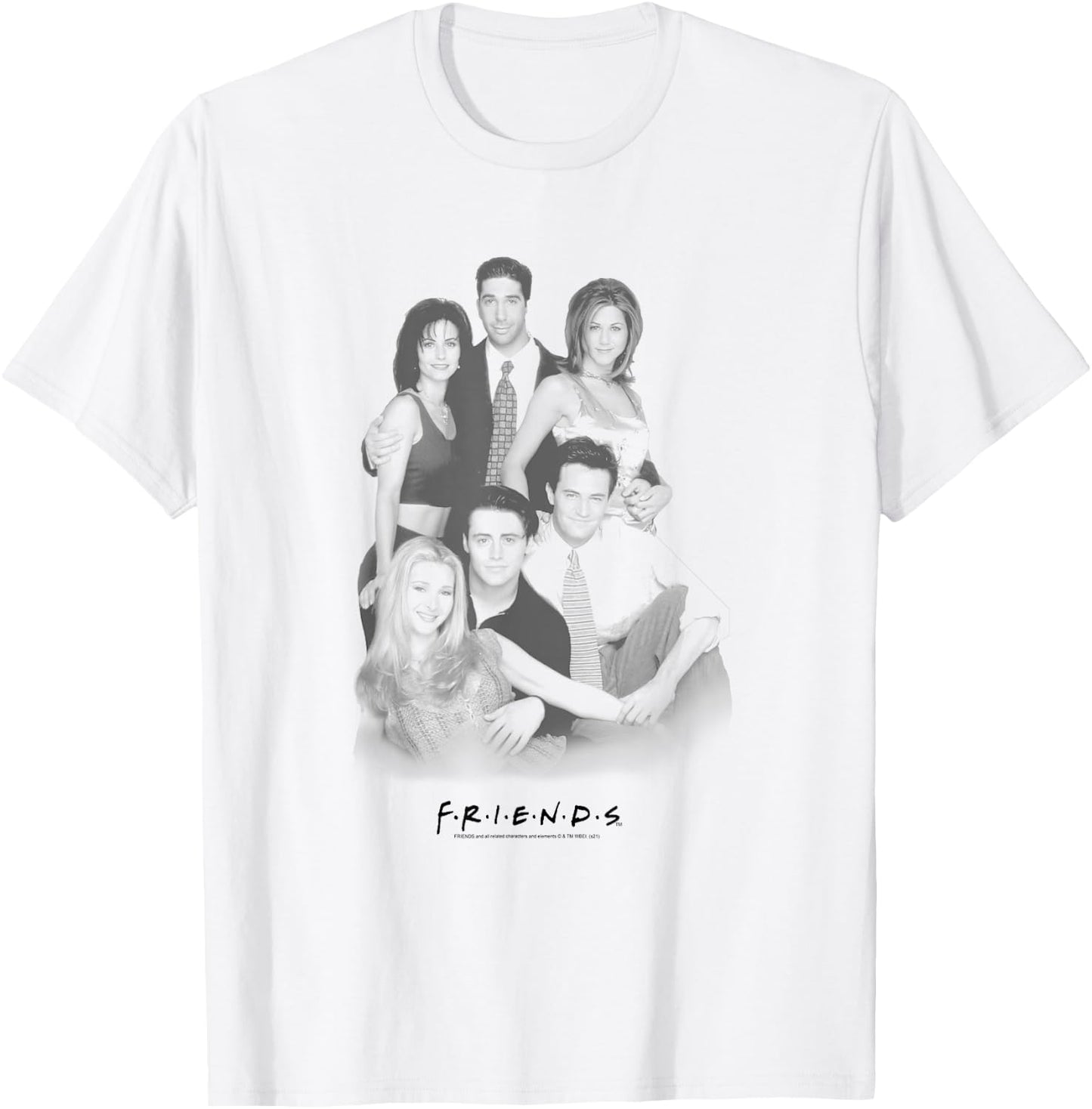 Friends Cast Group Shot Black and White Photo TV Show T-Shirt - T-Shirt | White