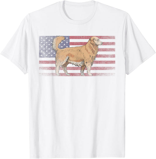 Dog 4th of July American Flag USA Patriotic-Golden Retriever Women Kids Men T-Shirt - T-Shirt | White