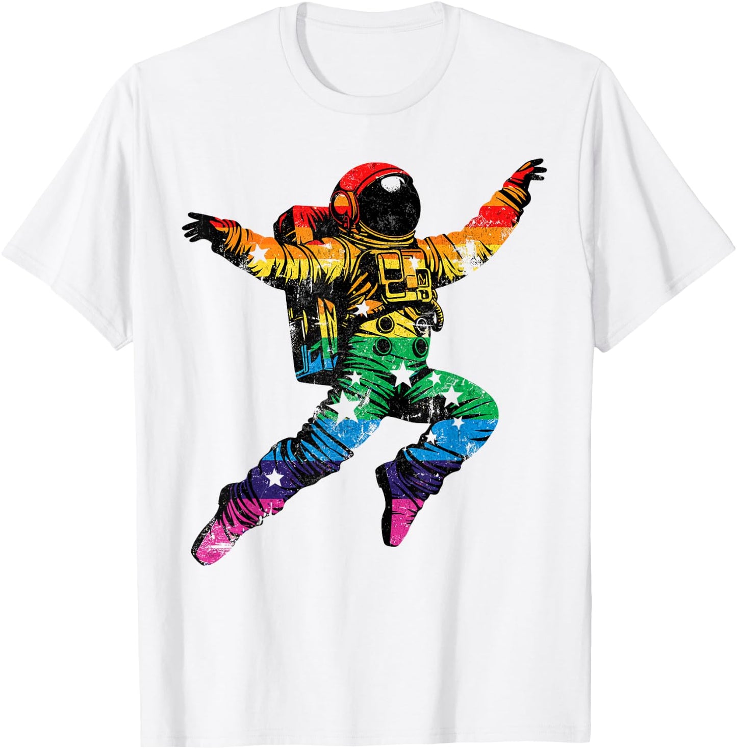 Astronaut Moon Rainbow Flag Space LGBTQ+ Gay Pride Ally T-Shirt - T-Shirt | White