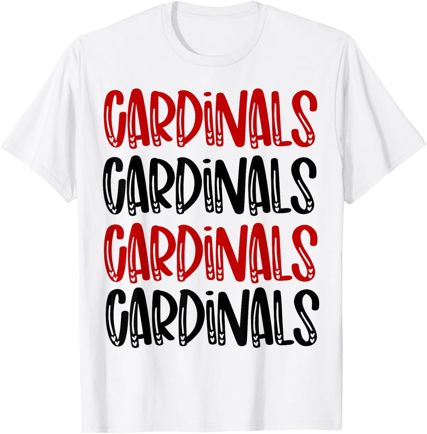 Cardinal Repeating School Spirit Red Black T-Shirt - T-Shirt | White
