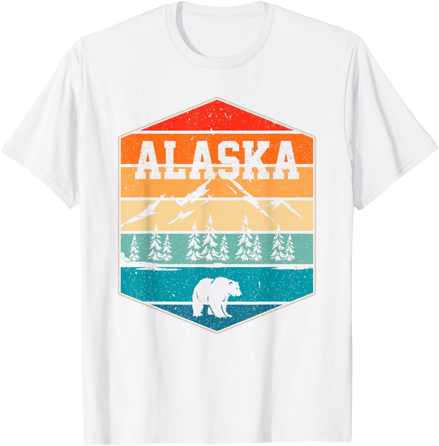 Alaskan Glacier Mountains Landscape Bear Animal Retro Alaska T-Shirt - T-Shirt | White
