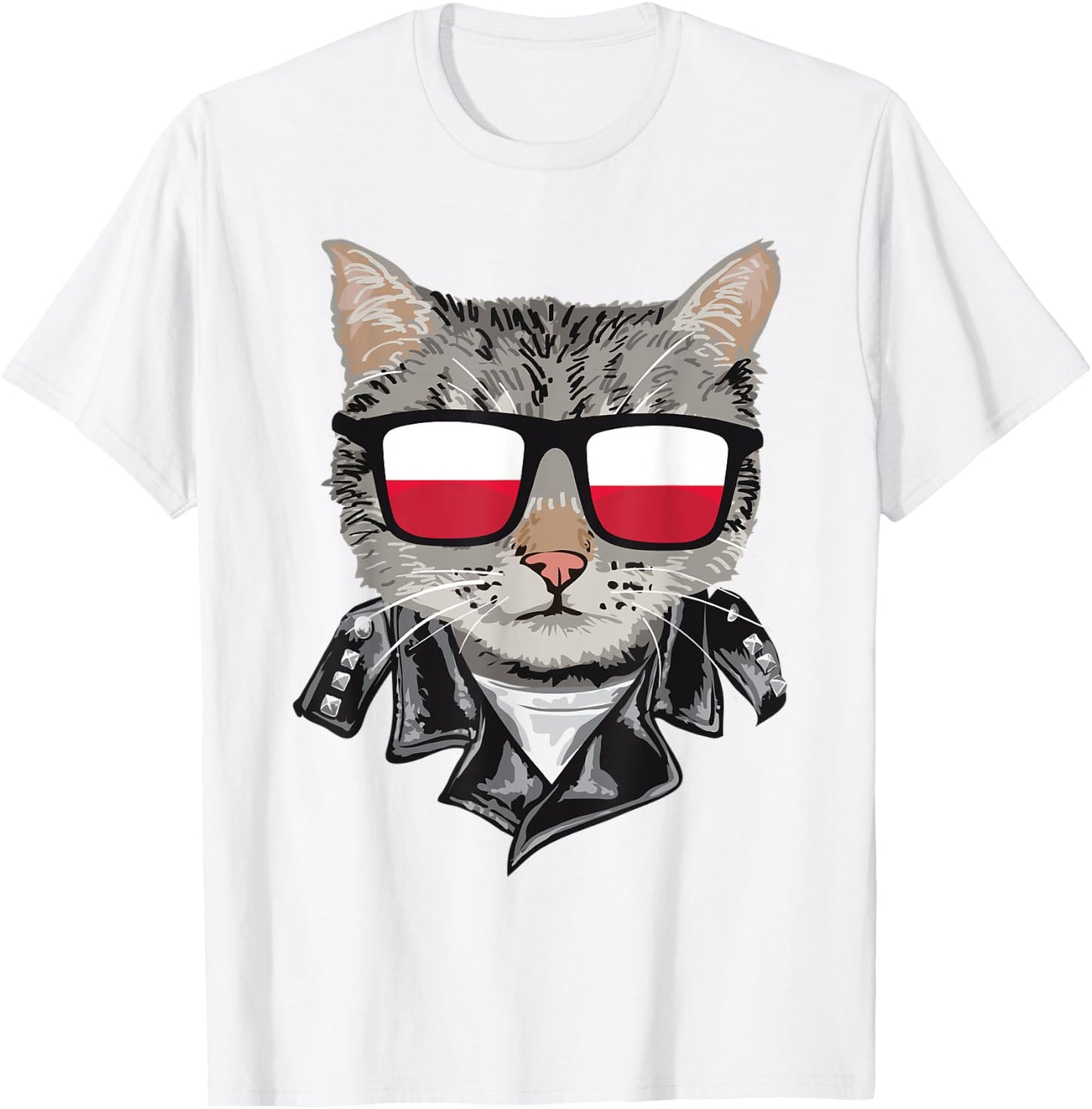 Cat Poland Flag Sunglasses - Cool Polish Cat T-Shirt - T-Shirt | White