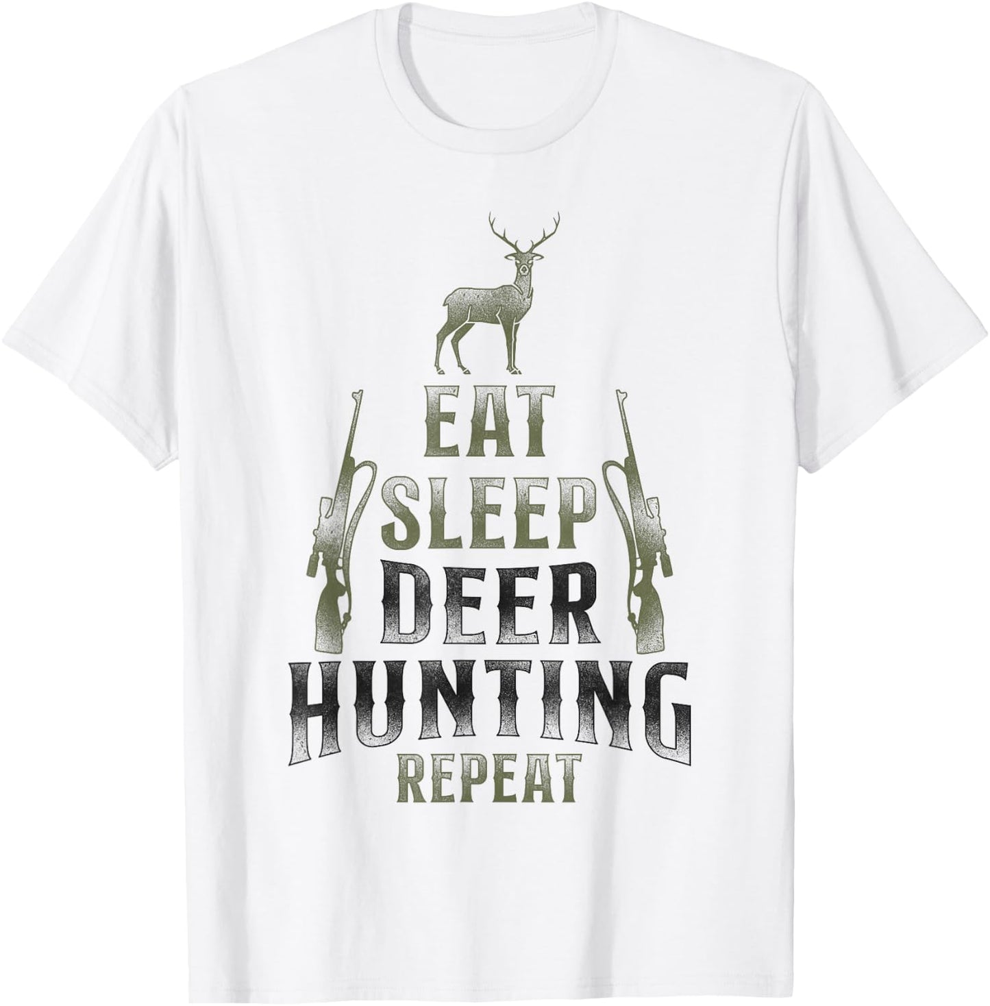 Buck Deer Hunting Hunter Vintage Eat Sleep Deer Hunting T-Shirt - T-Shirt | White