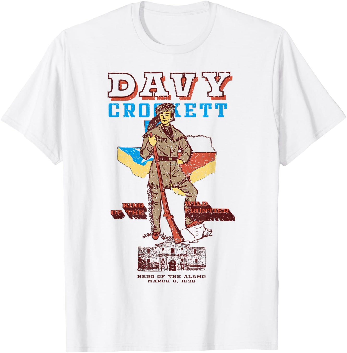 Davy Crockett Texas Alamo Cowboy Vintage Souvenir T-Shirt - T-Shirt | White