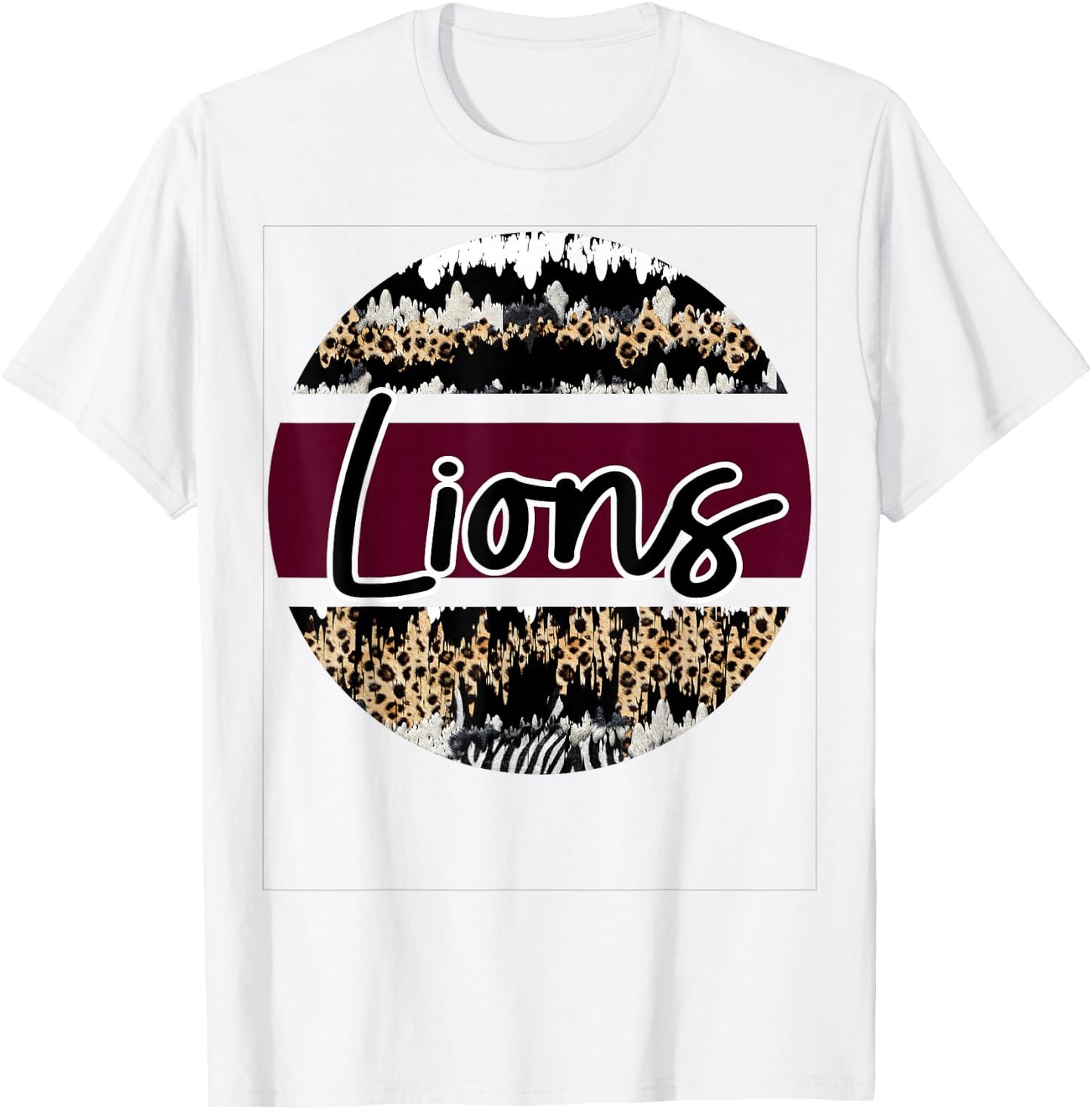 Lions Maroon White School Spirit T-Shirt - T-Shirt | White