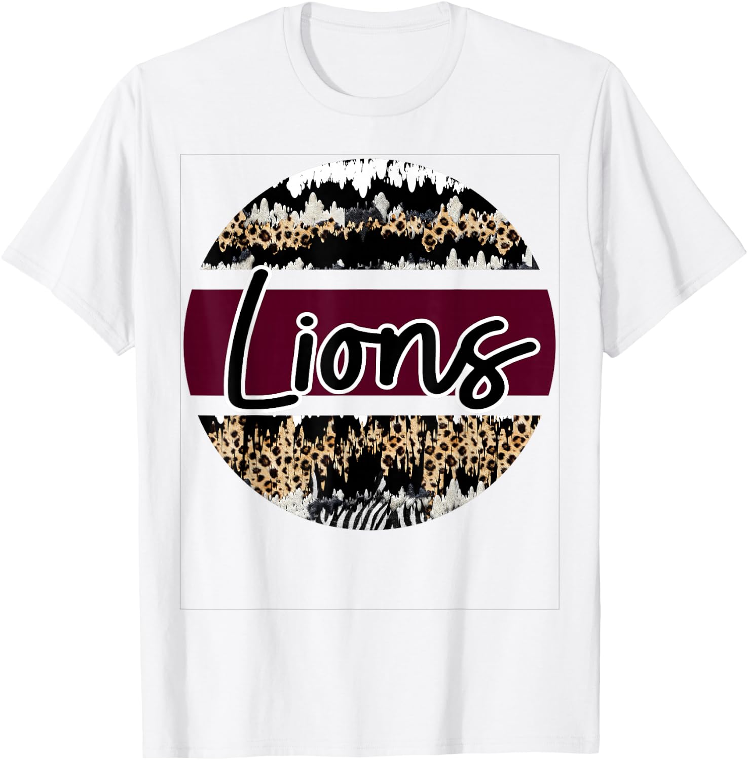 Lions Maroon White School Spirit T-Shirt - T-Shirt | White