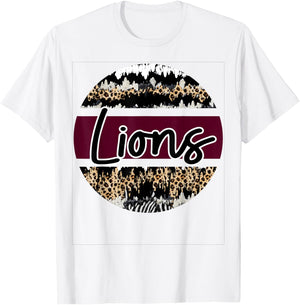 Lions Maroon White School Spirit T-Shirt - T-Shirt | White