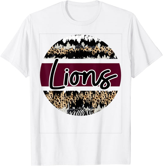 Lions Maroon White School Spirit T-Shirt - T-Shirt | White