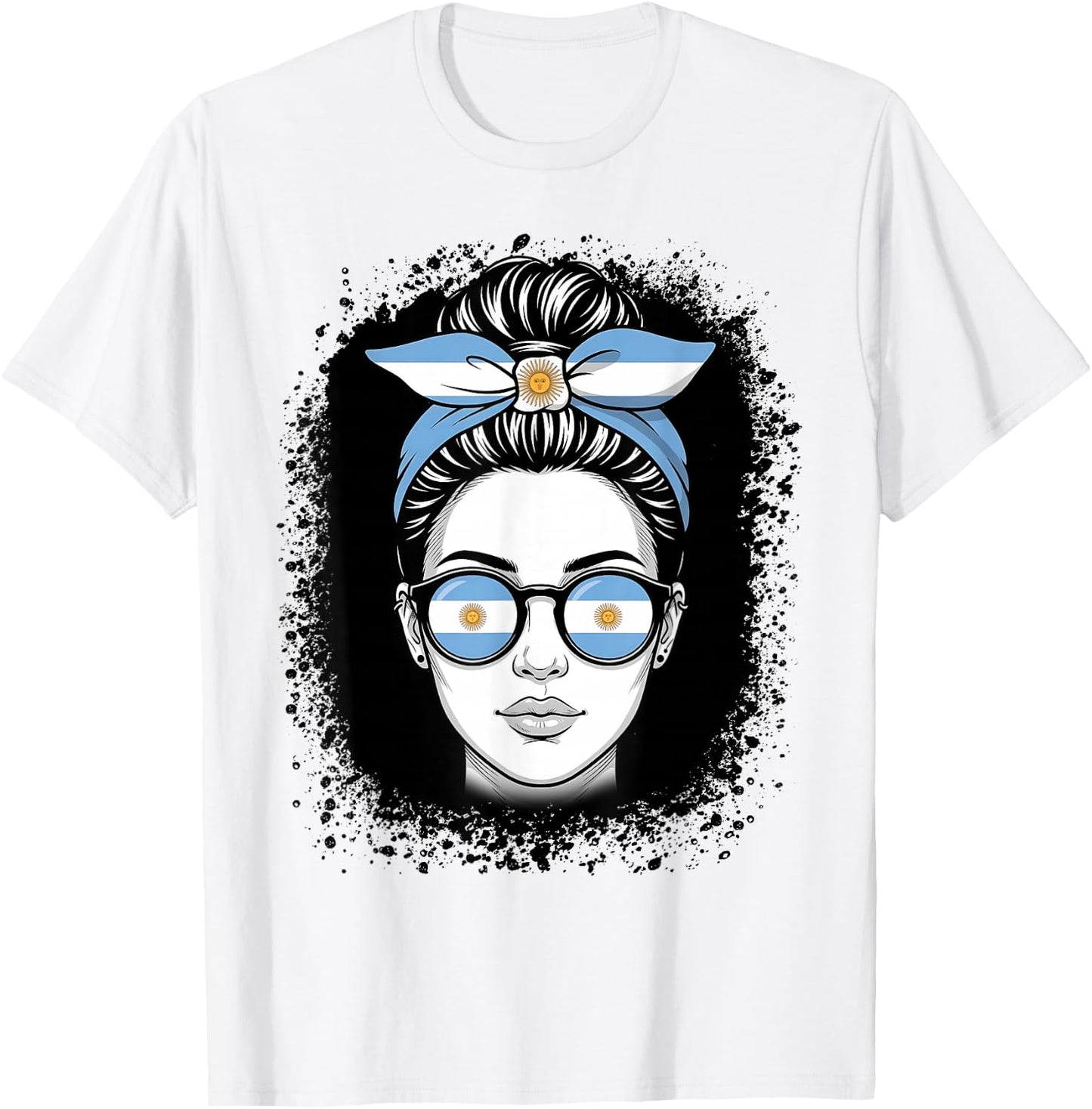 Argentina Flag Messy Bun Woman Travel Pride T-Shirt - T-Shirt | White
