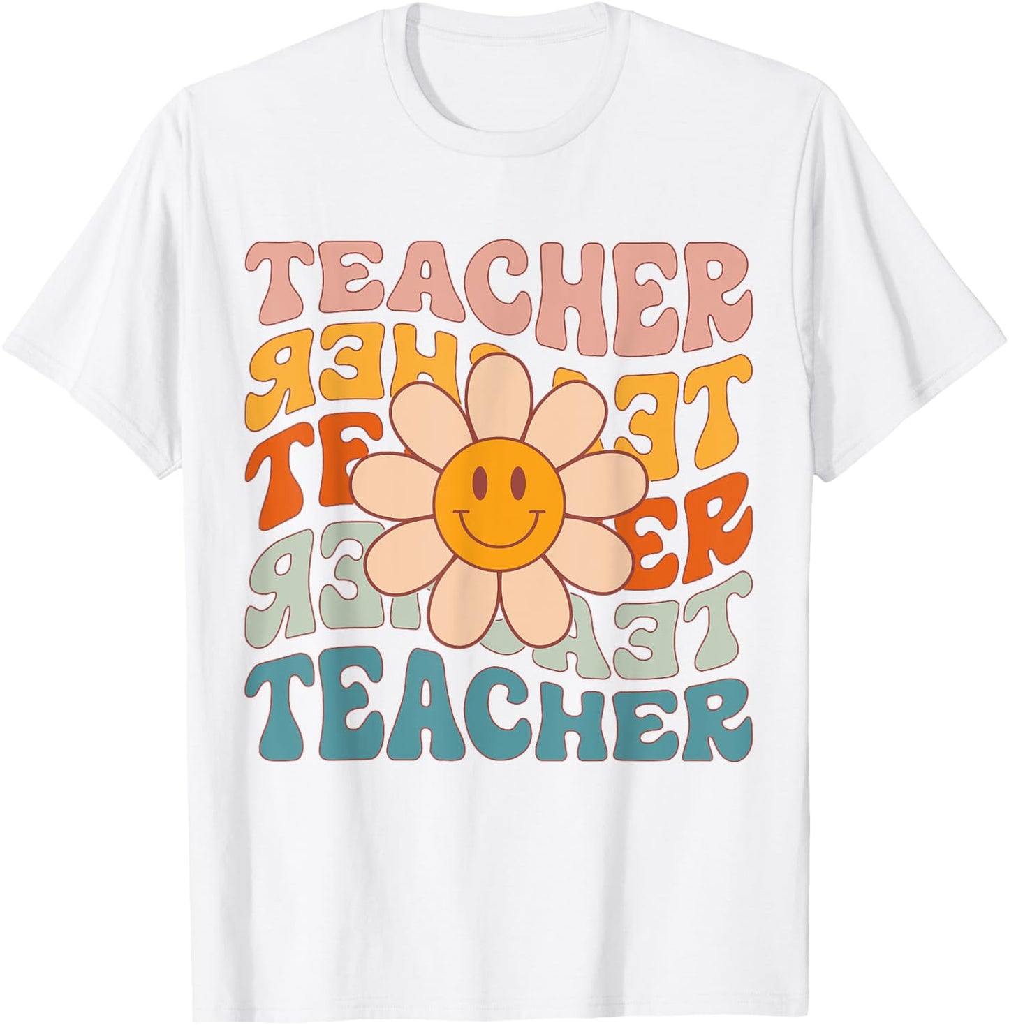 Retro Teacher Daisy Colorful - Elementary School Teacher T-Shirt - T-Shirt | White