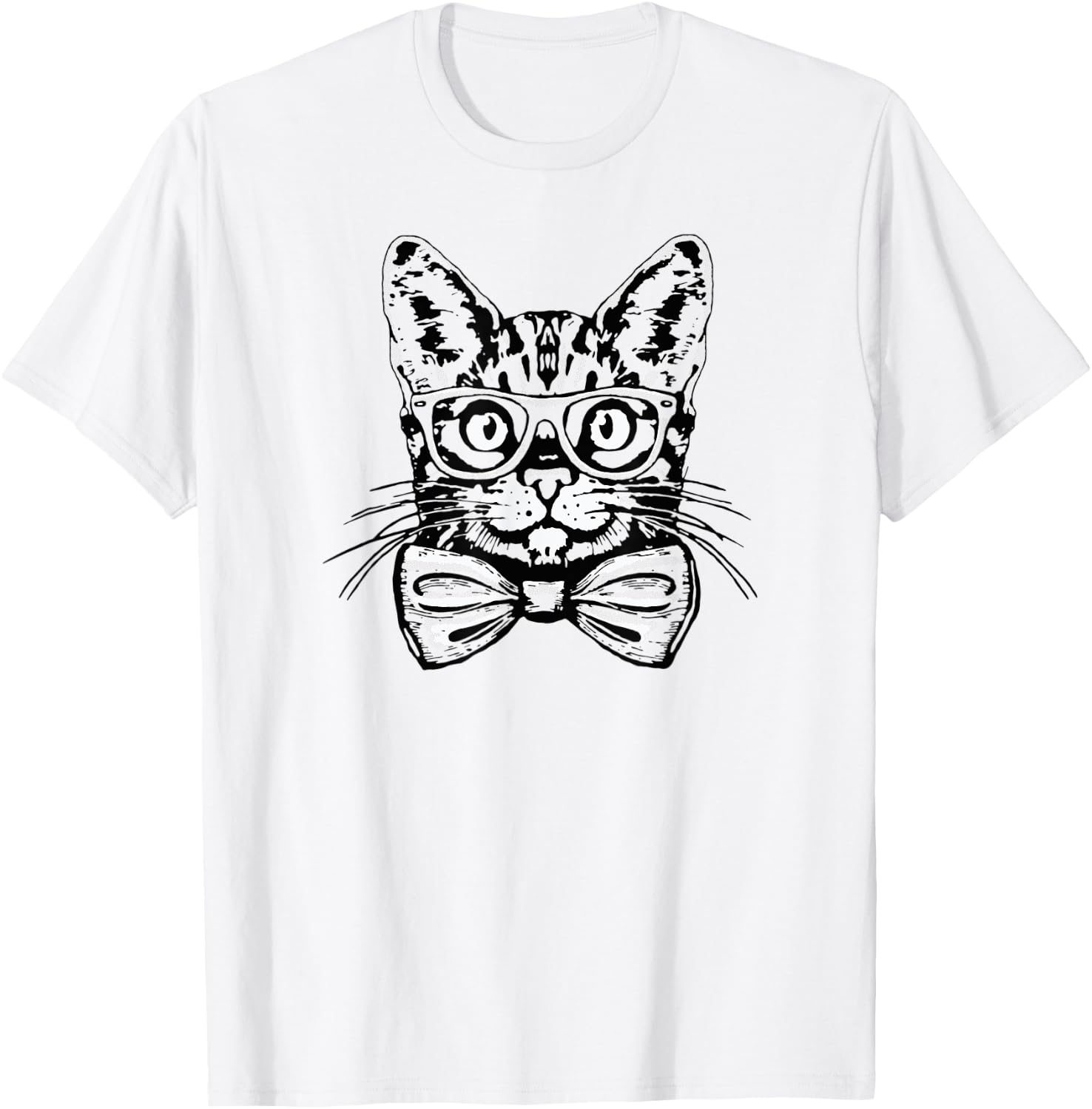 Hipster Cat Bowtie Glasses Pop Art Funny Cute Cat Lover Women Kids T-Shirt - T-Shirt | White