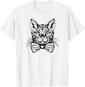 Hipster Cat Bowtie Glasses Pop Art Funny Cute Cat Lover Women Kids T-Shirt - T-Shirt | White