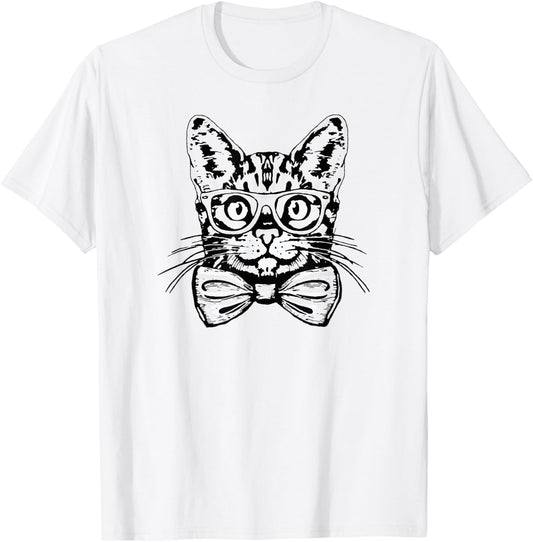 Hipster Cat Bowtie Glasses Pop Art Funny Cute Cat Lover Women Kids T-Shirt - T-Shirt | White