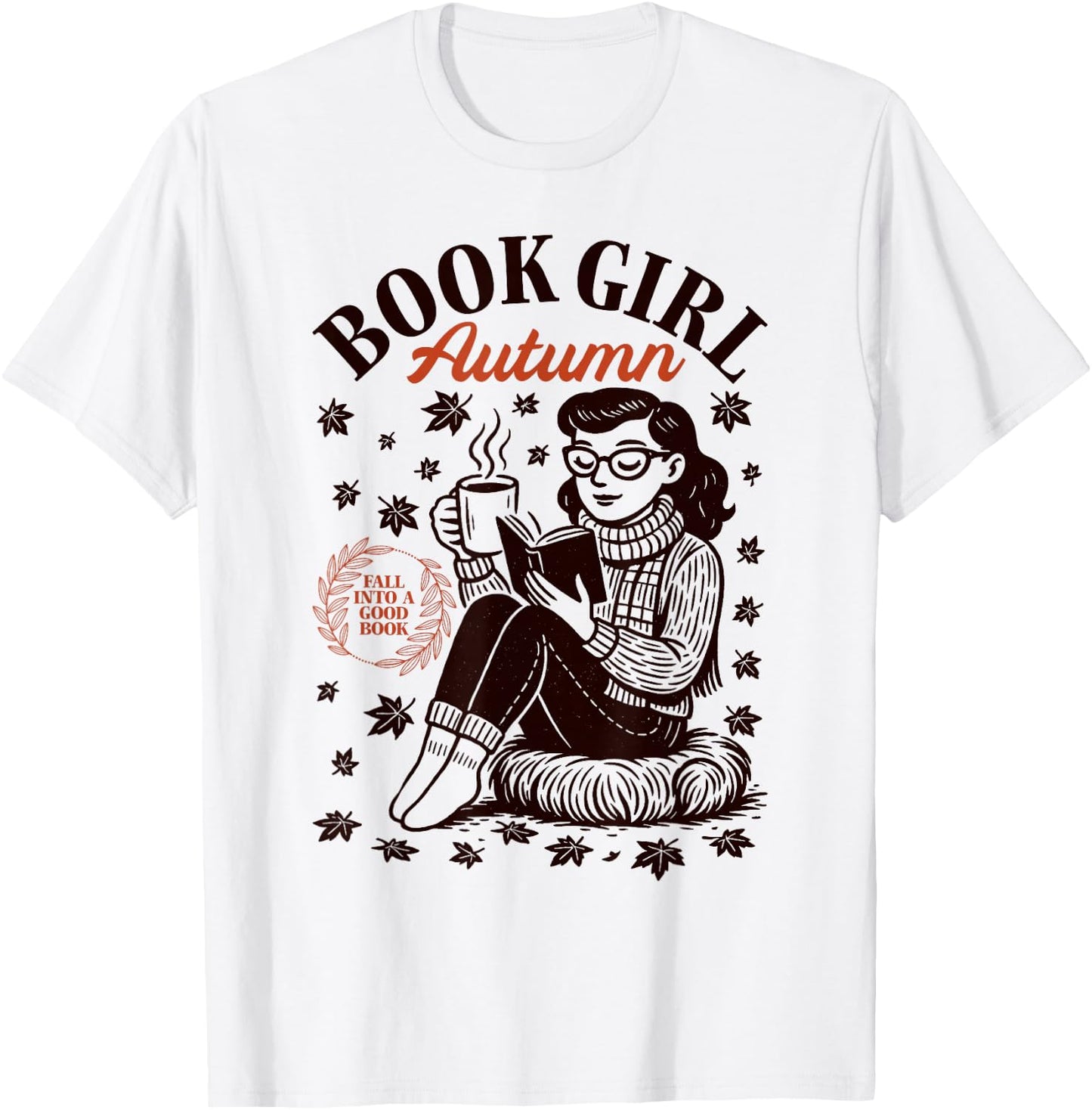 Book Girl Autumn Fall Reading Lover Vintage Fall Vibes T-Shirt - T-Shirt | White