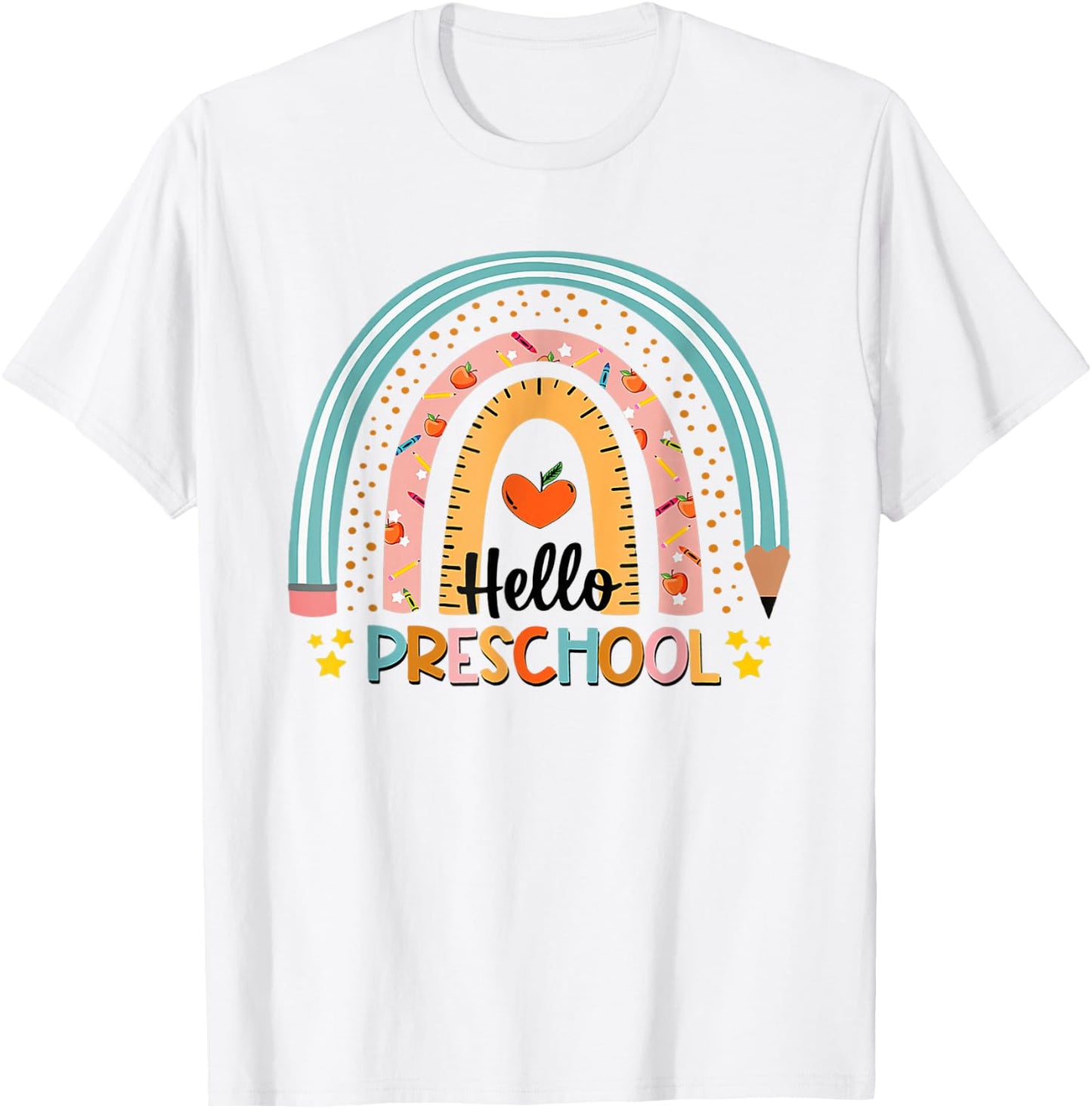 Hello Preschool Boho Rainbow Teacher Back to School T-Shirt - T-Shirt | White