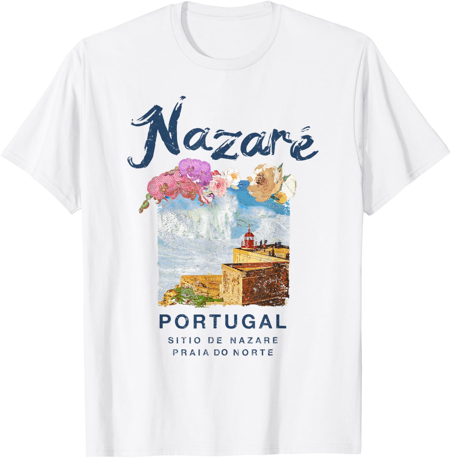 Nazare Portugal Praia do Norte Vintage Surfing T-Shirt - T-Shirt | White