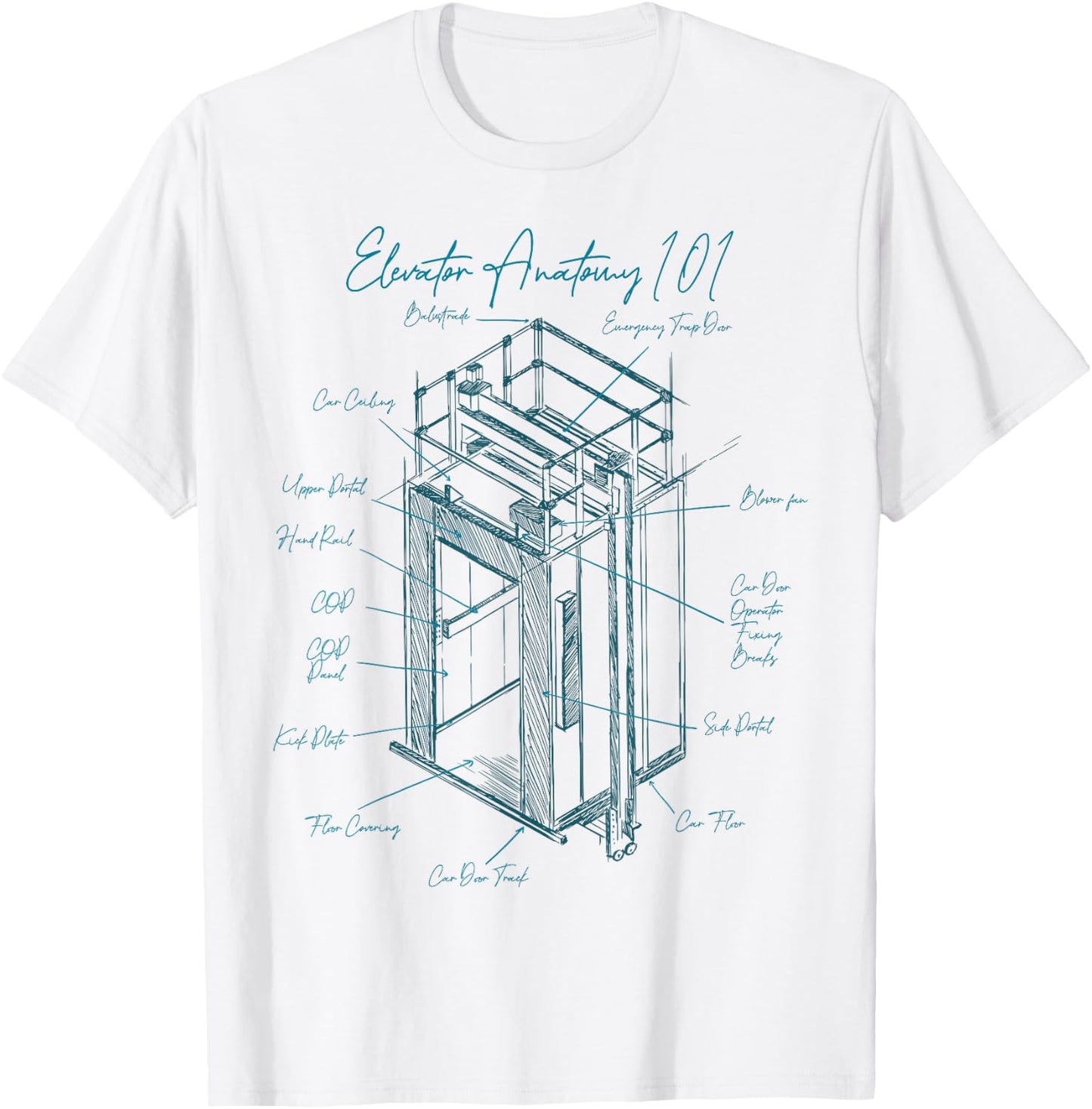 Anatomy of Elevator Construction Elevator Mechanic Liftman T-Shirt - T-Shirt | White