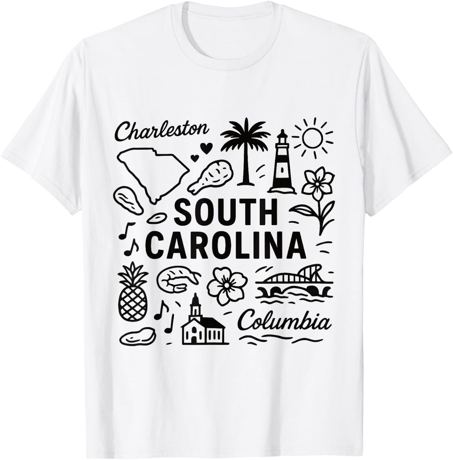South Carolina USA State Symbols Vintage Souvenir Cute T-Shirt - T-Shirt | White