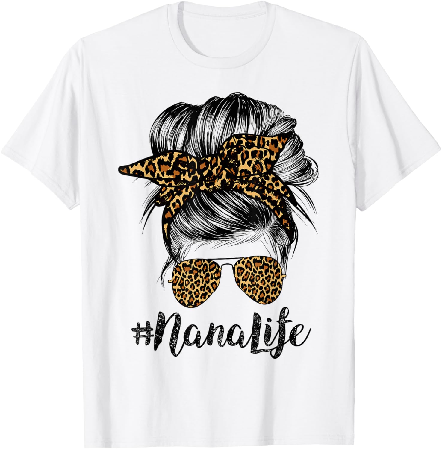 Nana Life Hair Bandana Glasses Leopard Print Mother's Day T-Shirt - T-Shirt | White
