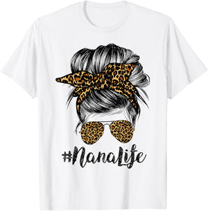 Nana Life Hair Bandana Glasses Leopard Print Mother's Day T-Shirt - T-Shirt | White