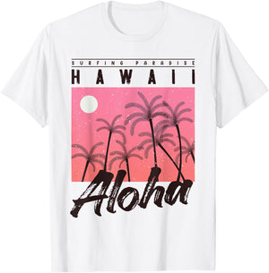 Aloha Hawaii Palm Tree retro sunset beach girls boys T-Shirt - T-Shirt | White