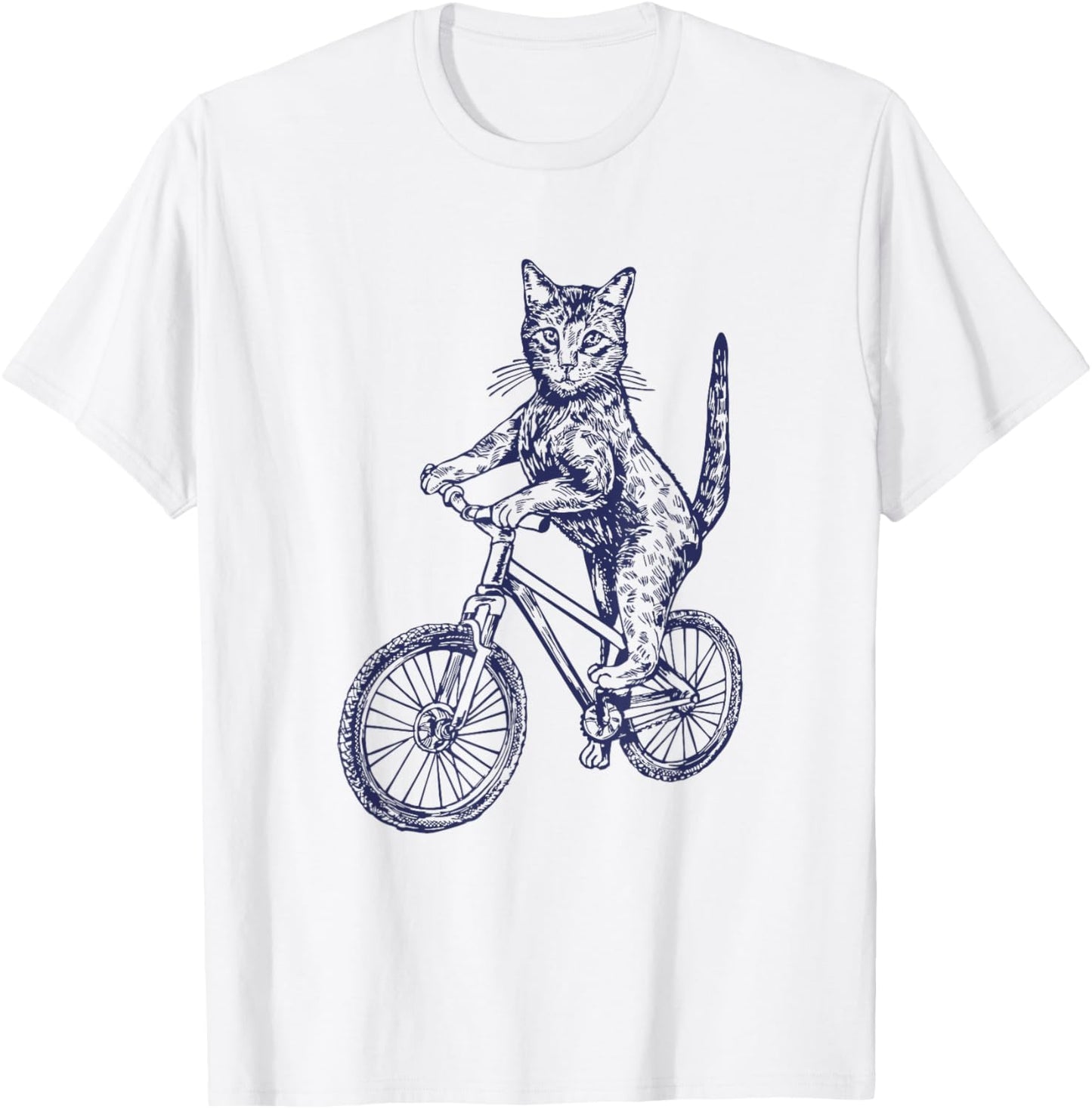 Cat Cycling Bicycle Funny Biker Cute Animal Biking Bike T-Shirt - T-Shirt | White