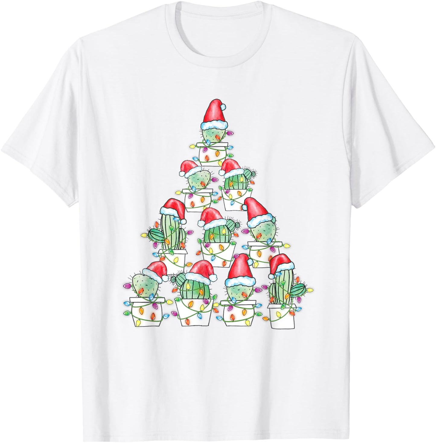 Christmas Cactus Xmas Tree Lights Succulent Cactus T-Shirt - T-Shirt | White