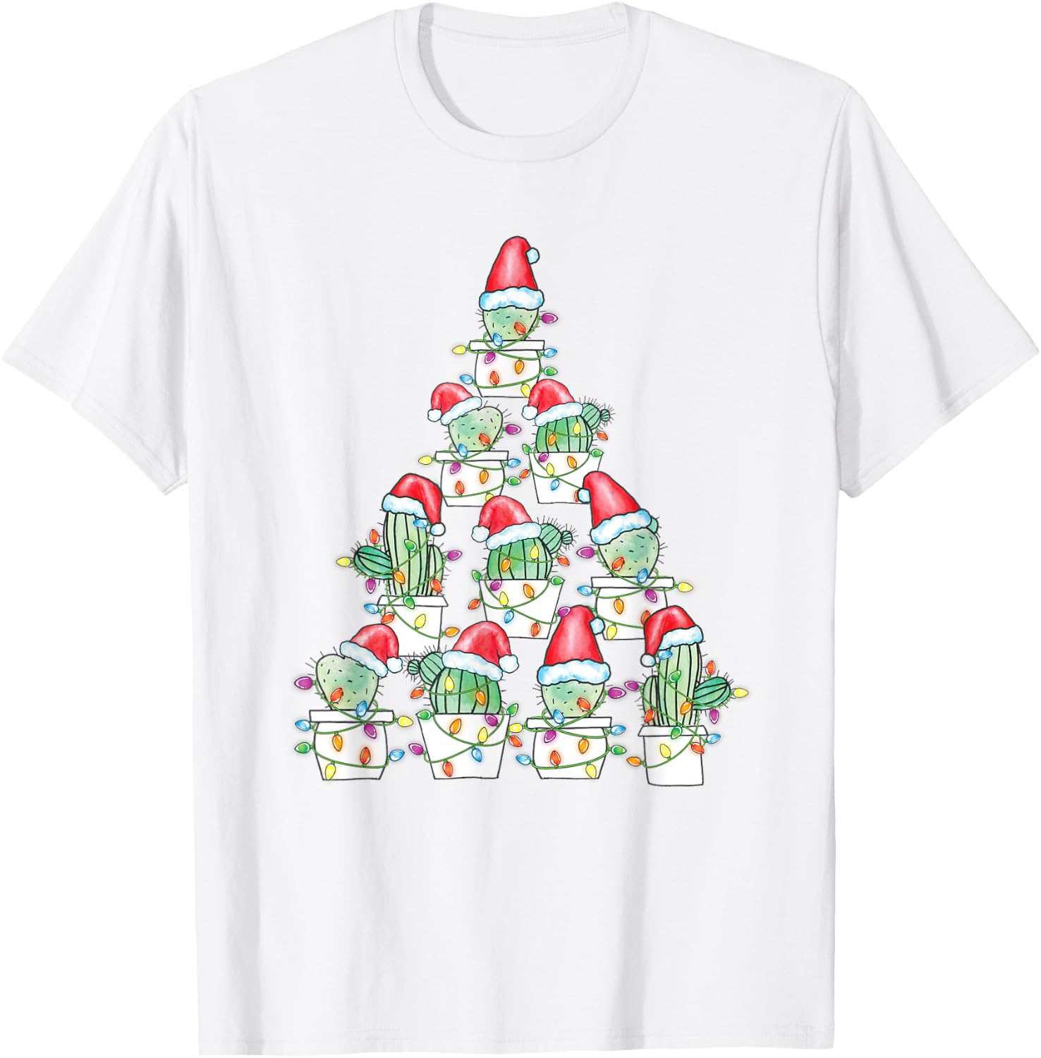 Christmas Cactus Xmas Tree Lights Succulent Cactus T-Shirt - T-Shirt | White