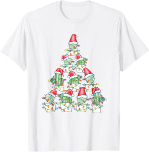 Christmas Cactus Xmas Tree Lights Succulent Cactus T-Shirt - T-Shirt | White