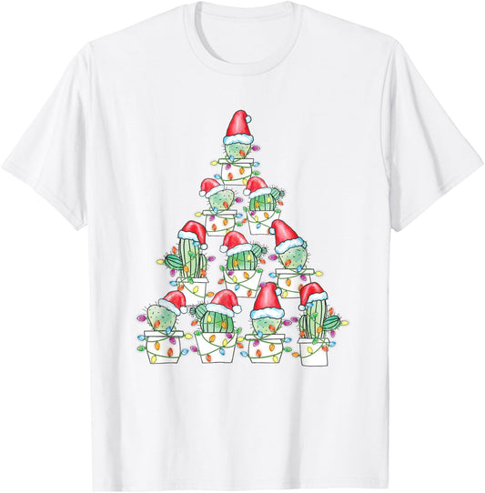 Christmas Cactus Xmas Tree Lights Succulent Cactus T-Shirt - T-Shirt | White
