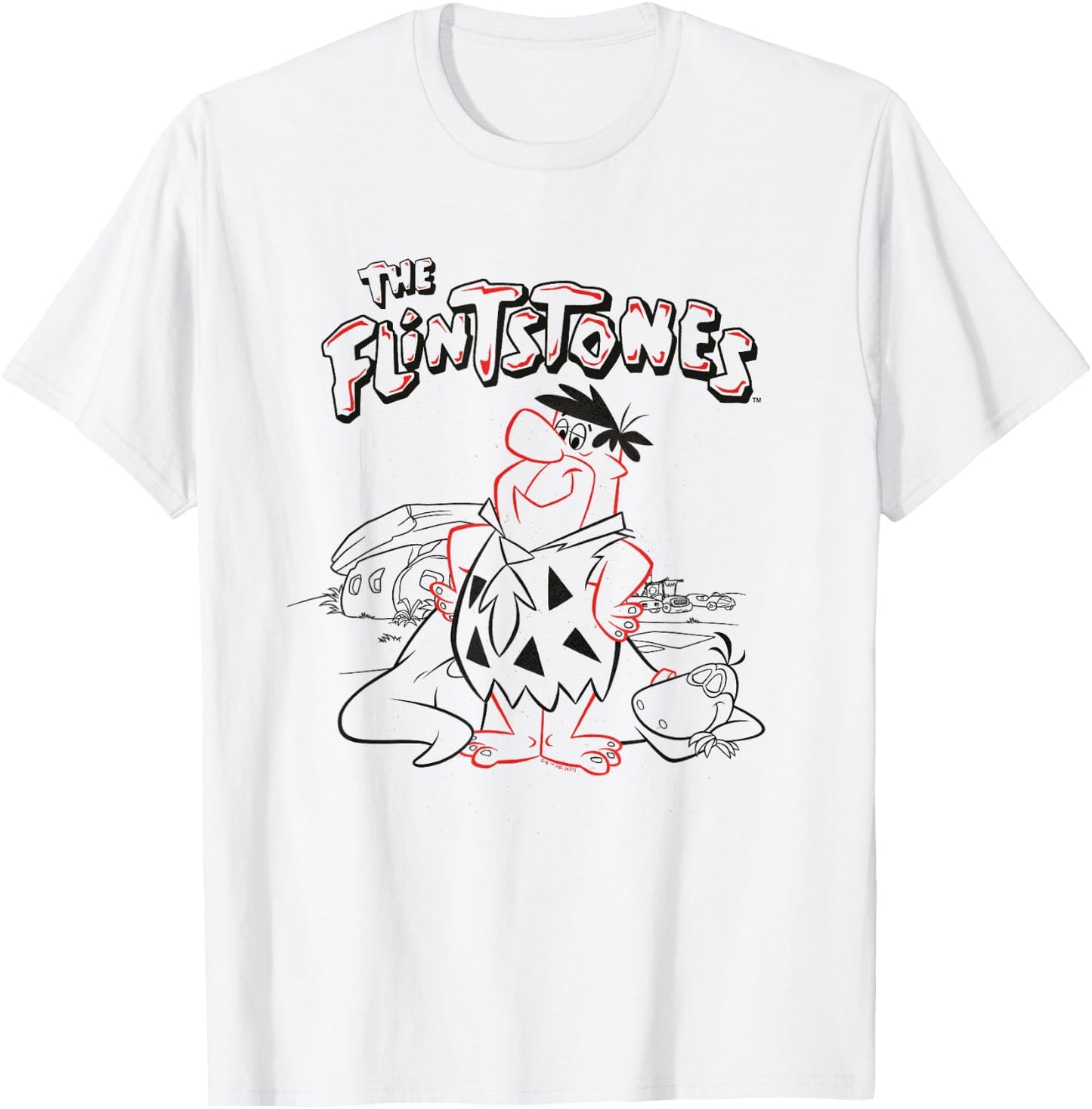 The Flintstones Fred with Sleeping Dino T-Shirt - T-Shirt | White