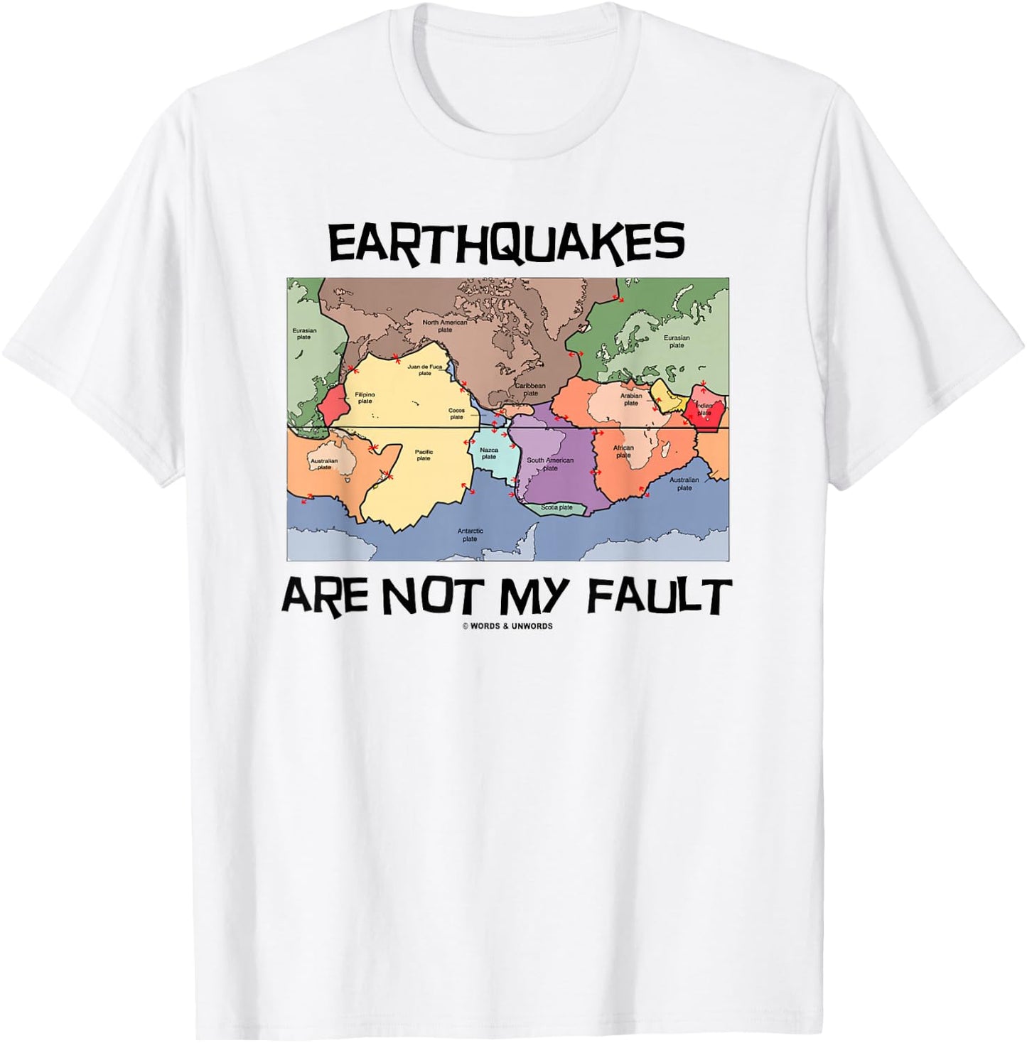 Earthquakes Are Not My Fault Plate Tectonics World Map T-Shirt - T-Shirt | White