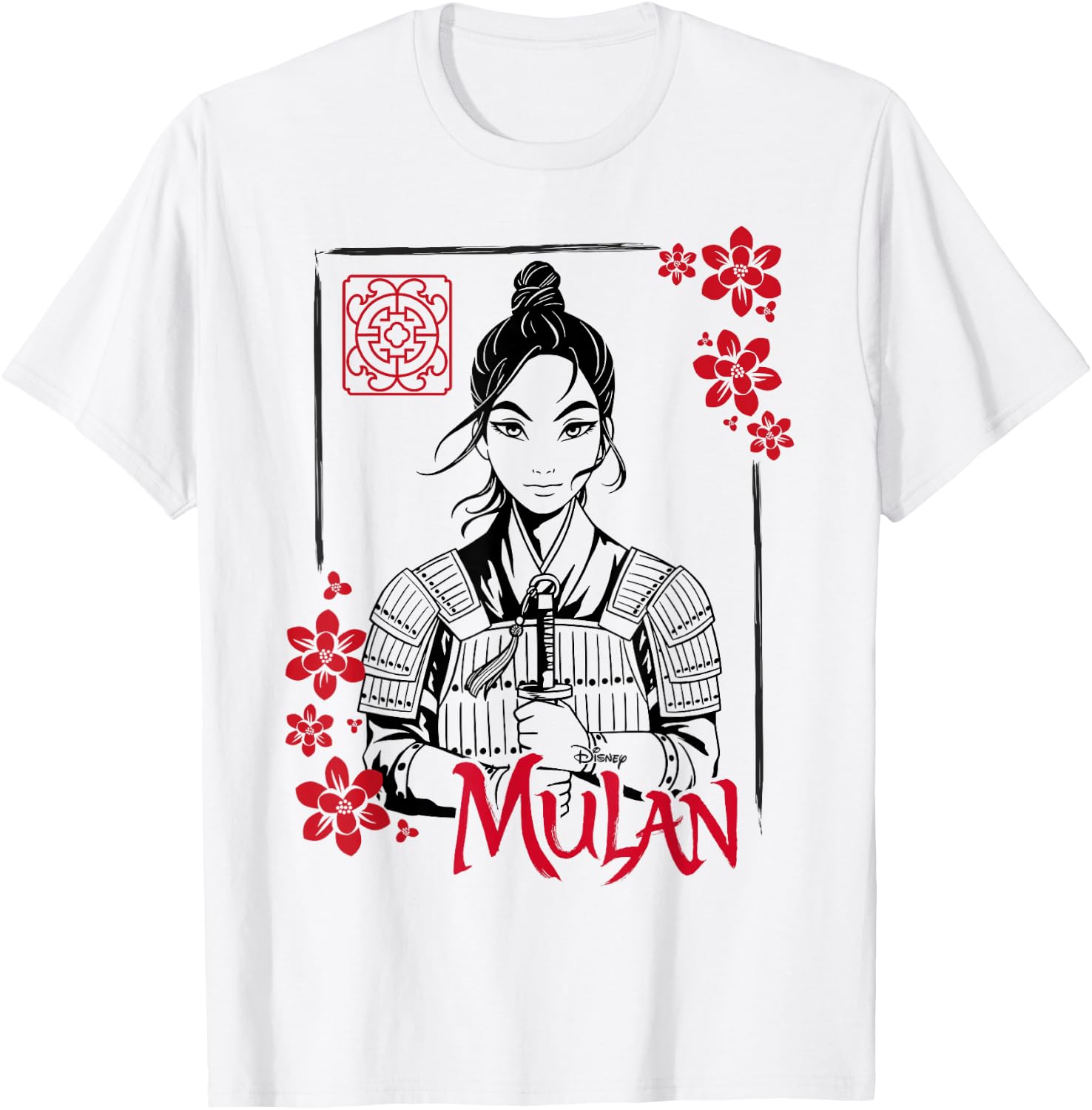 Disney Mulan Live Action Mulan Floral Ink Portrait Small T-Shirt - T-Shirt | White