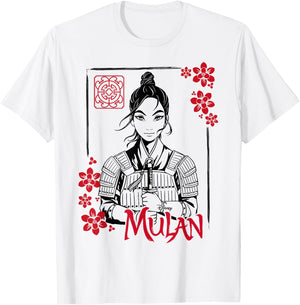 Disney Mulan Live Action Mulan Floral Ink Portrait Small T-Shirt - T-Shirt | White