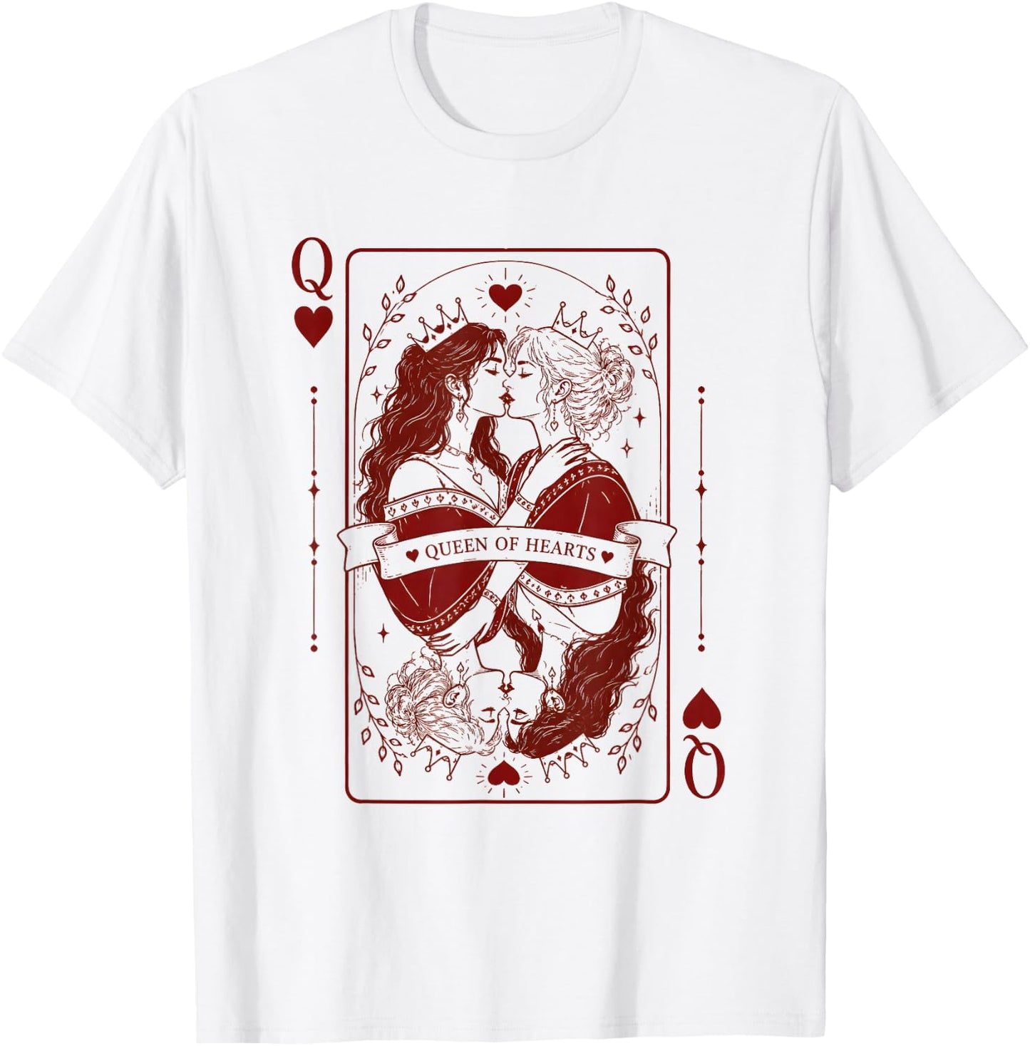 Queen Hearts Lesbian Pride Design | LGBTQ Gothic Romance T-Shirt - T-Shirt | White