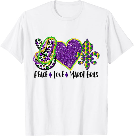 Peace Sign Heart Fleur De Lys Hippie Peace Love Mardi Gras T-Shirt - T-Shirt | White