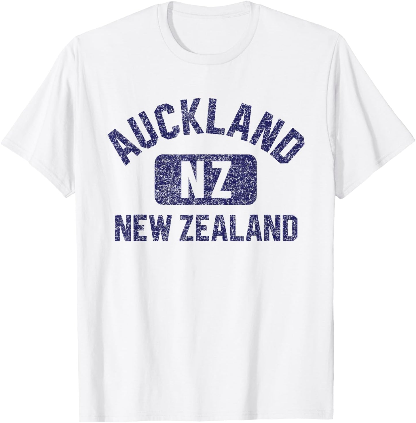 Auckland New Zealand Gym Style Distressed Dark Blue Print T-Shirt - T-Shirt | White