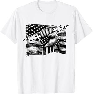 Electrician hero USA flag electrical worker lineman T-Shirt - T-Shirt | White